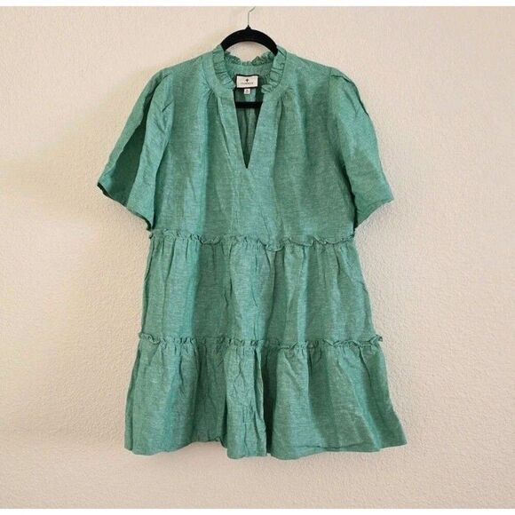 Tuckernuck Sea Green Linen Blend Crawford Mini Ruffle Dress Sz M Preppy - Picture 10 of 10